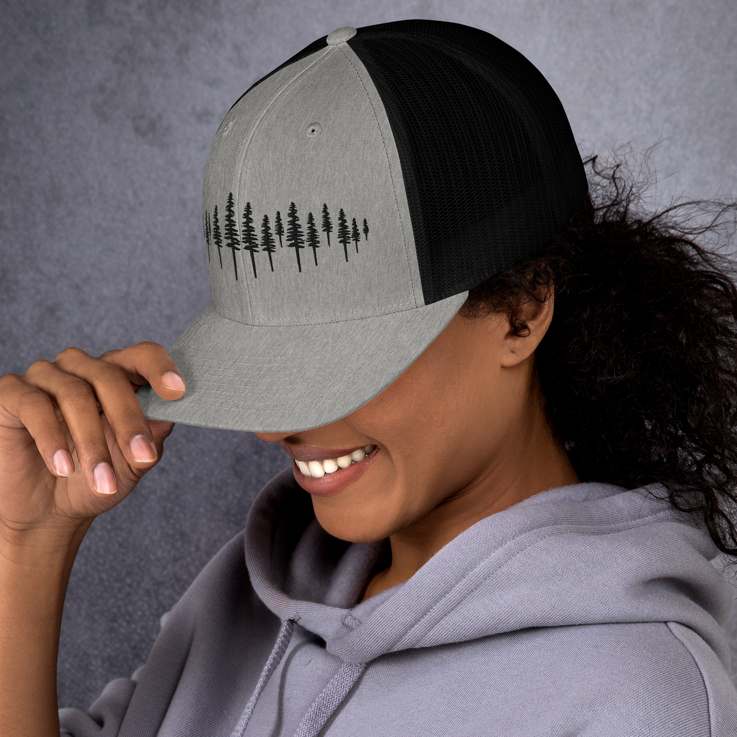 Cadeau pour amateur de nature – Casquette Trucker Heather/Black Forêt de Sapins.