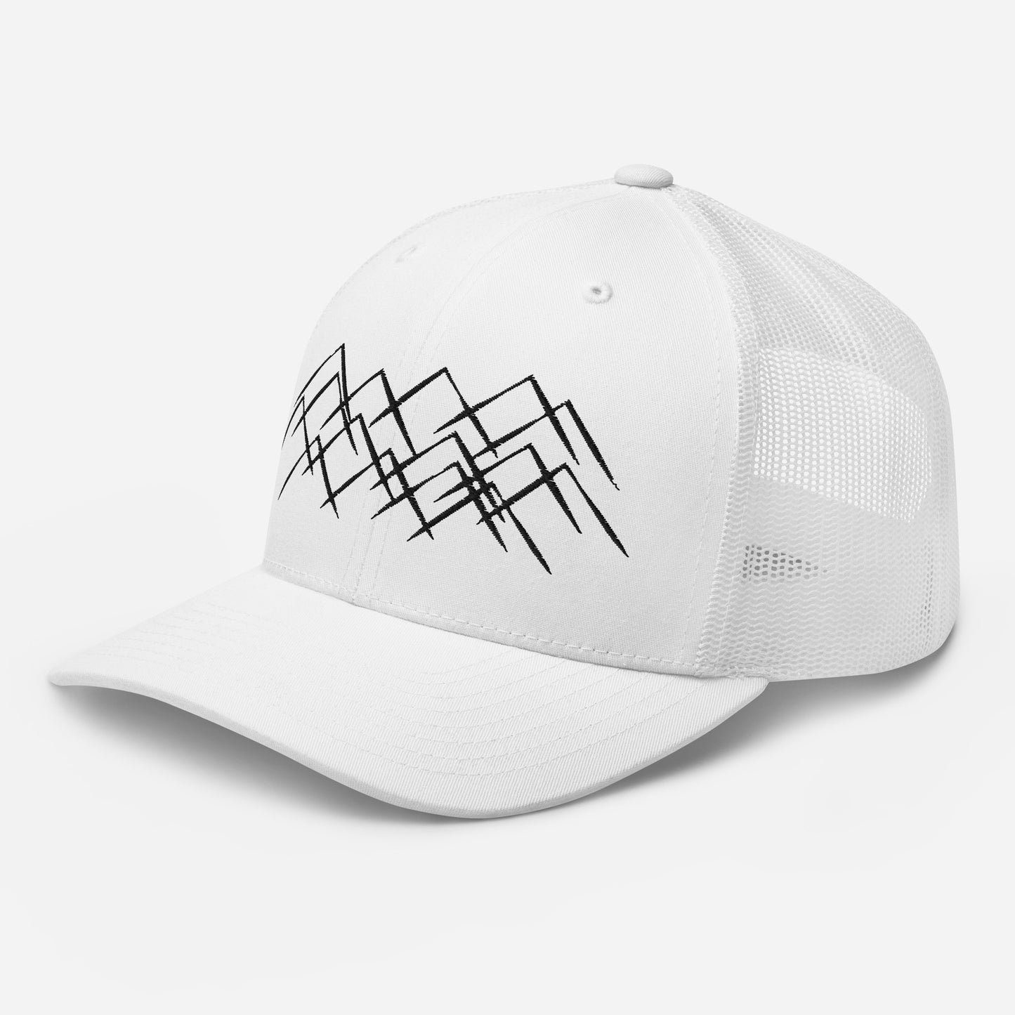 Casquette blanche brodée Montagnes Minimalistes pour activités outdoor.