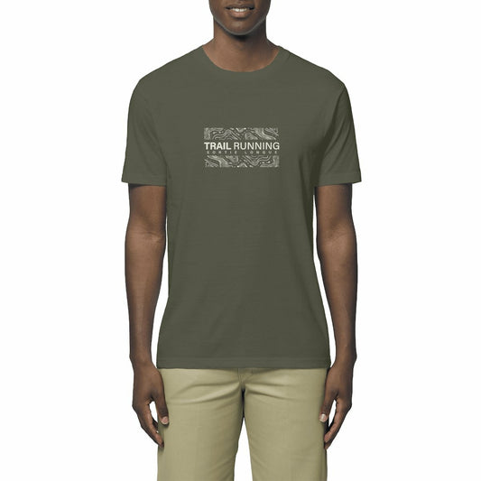 Design de t-shirt pour amateurs de trail avec inscriptions et cartes topographiques.