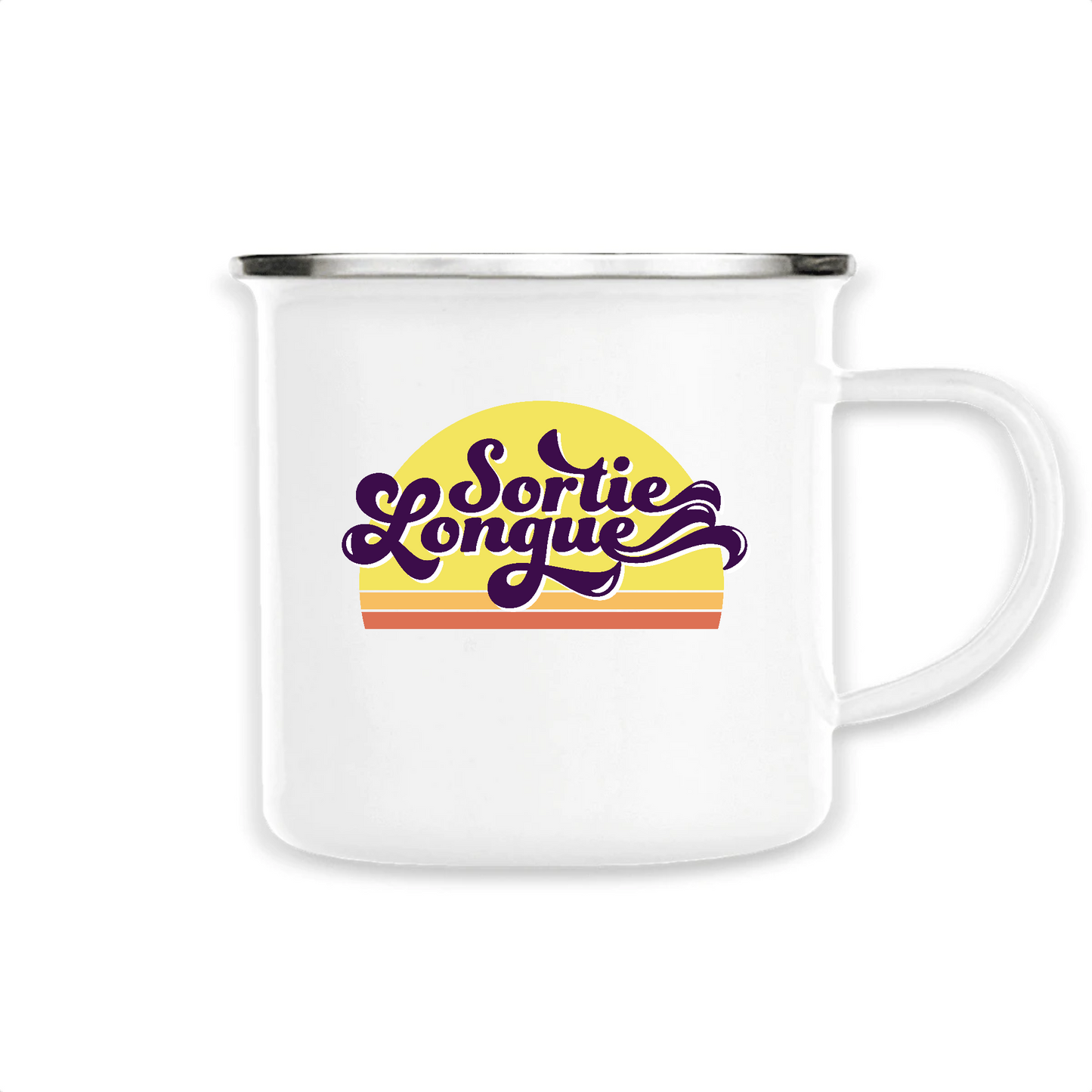 Mug métal 300ml Sortie Longue avec inscription vintage 'Sortie Longue' en typo rétro - Blanc
