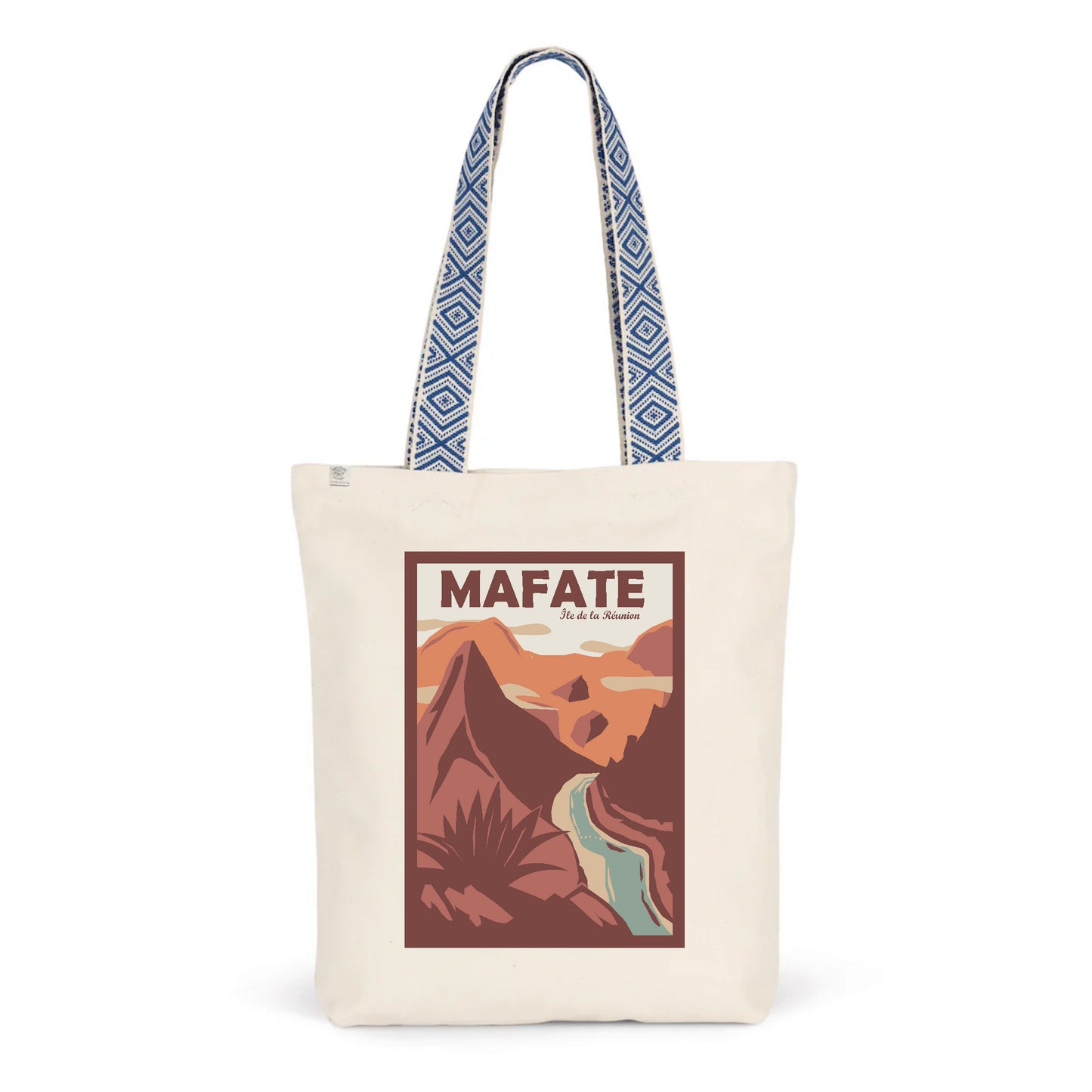 Sac réutilisable avec motif du Cirque de Mafate - Tote-bag Ethnique Shopping - Bleu
