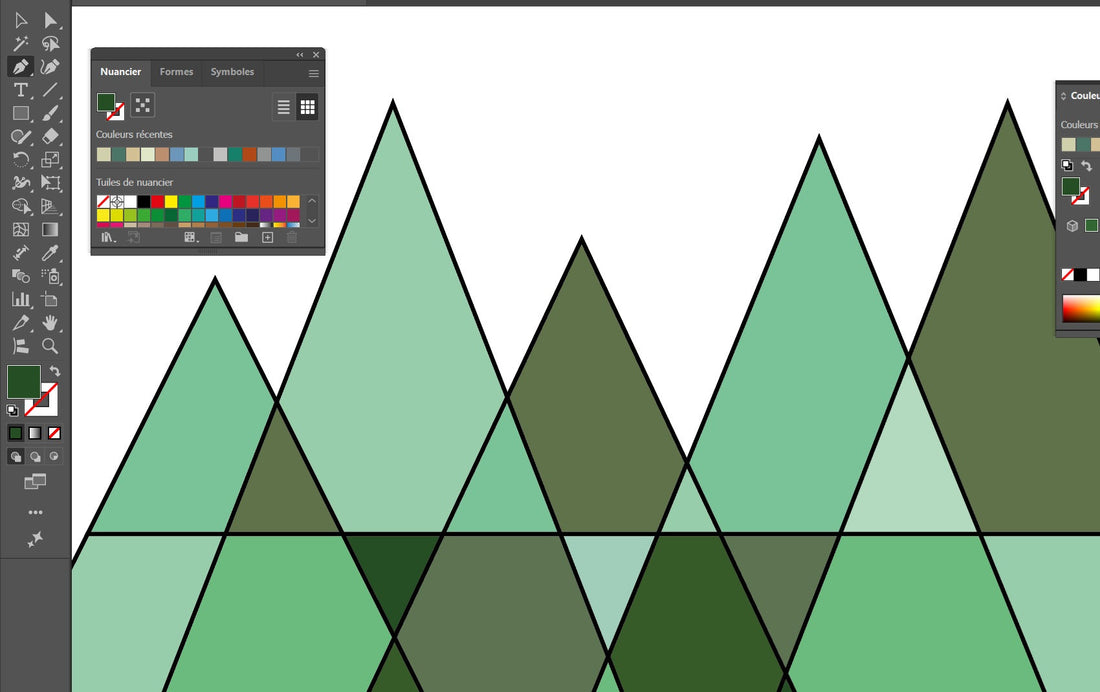 Formes triangulaires inspirées des montagnes, des forêts et du relief, utilisées dans l’univers graphique de Sortie Longue.
