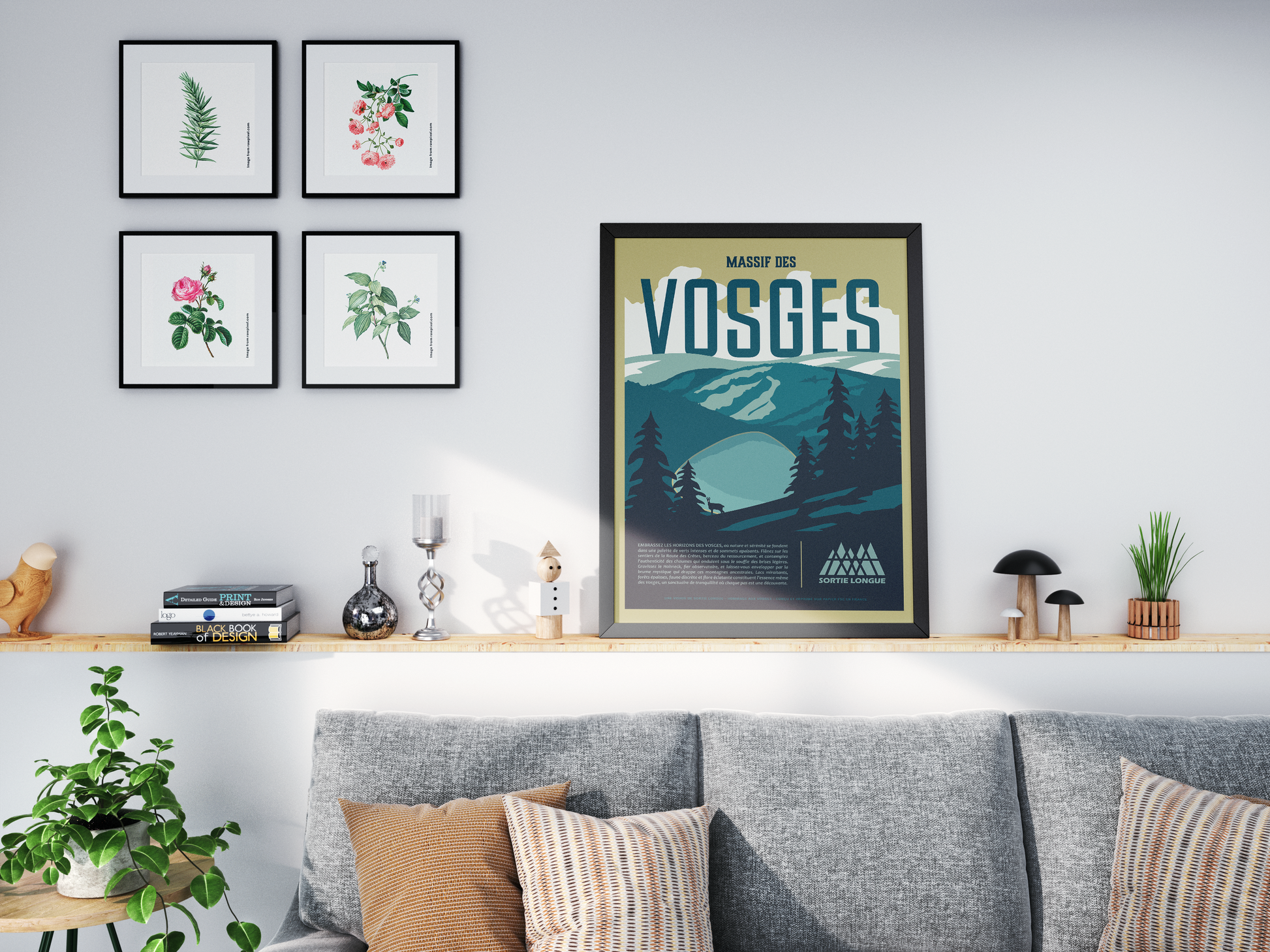 Affiche Massif des Vosges, style nature, parfait pour décorer un intérieur chaleureux