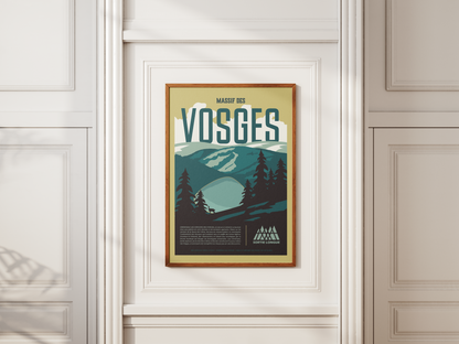Carte illustrée des Vosges avec sapins, montagnes et chamois, décoration intérieure