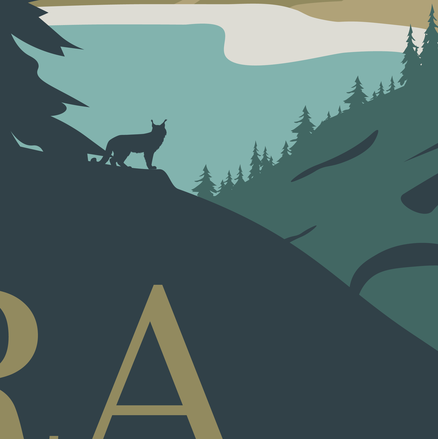 Gros plan sur la typographie JURA et la silhouette de faune sur le poster Sortie Longue ; affiche montagne Jura, design vintage, déco murale nature.