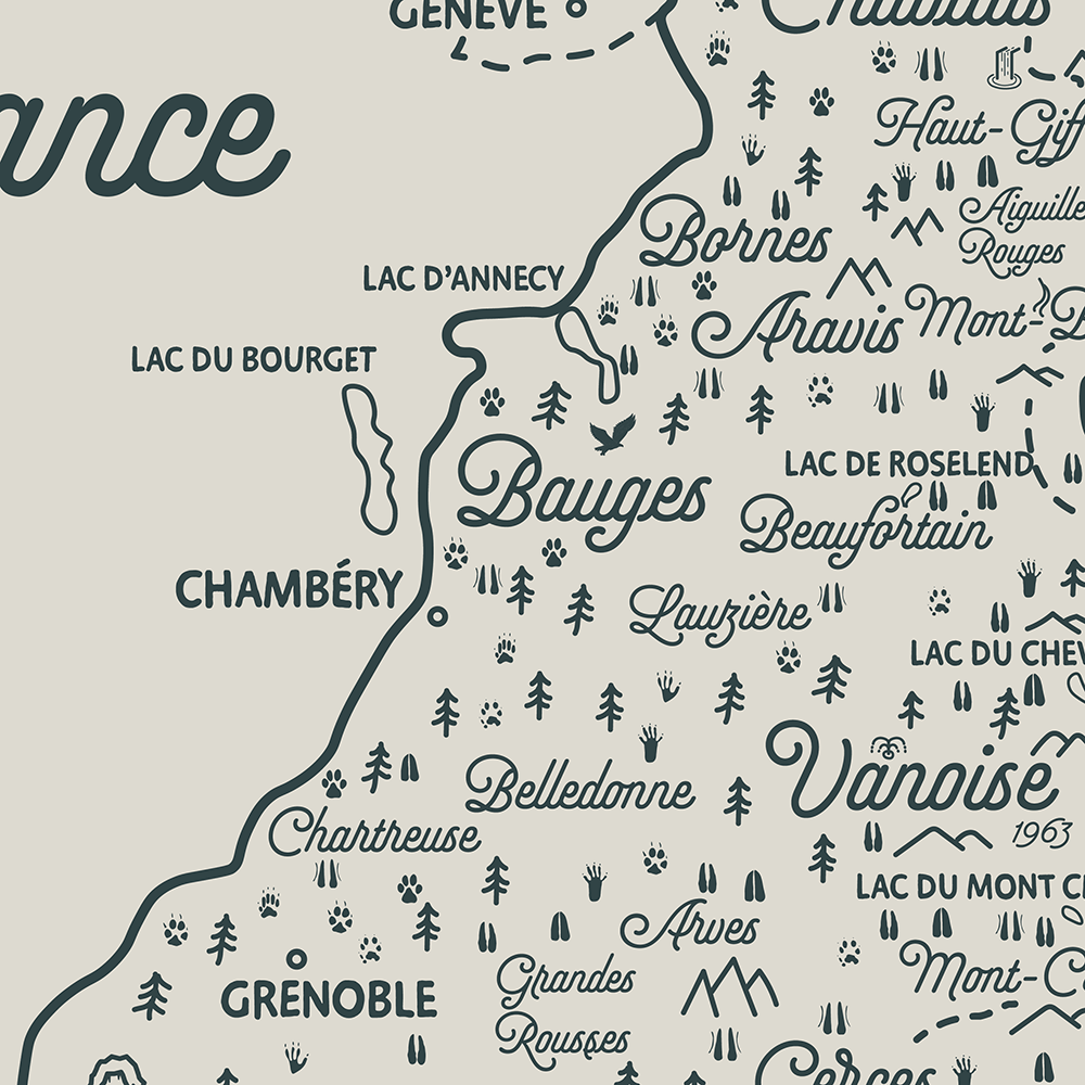 Carte des Alpes - Villes, Lacs et Faune