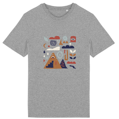 Zoom sur impression craquelée du T-shirt Nature & Dénivelé, style fait main.