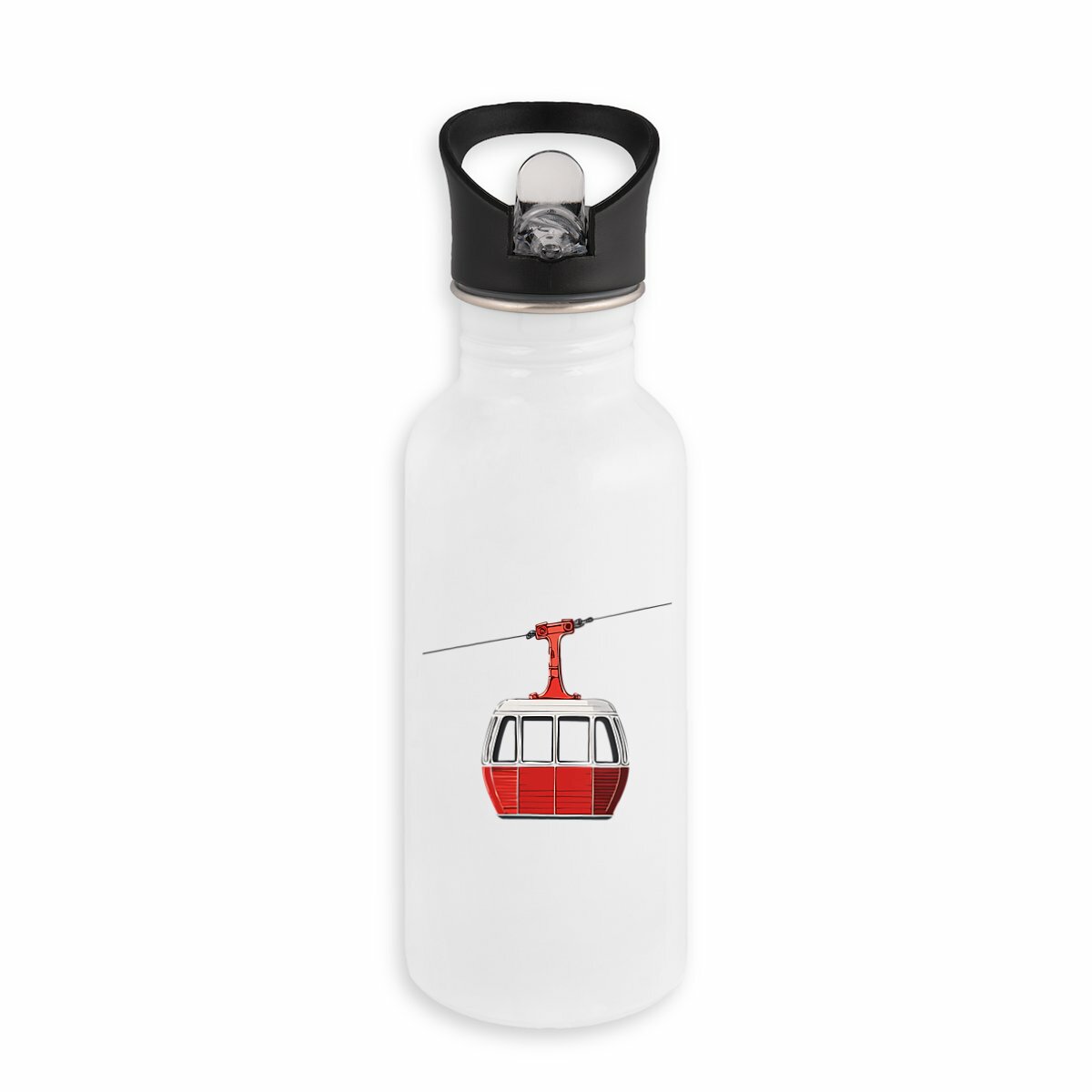 Bouteille inox avec paille pour sports d’hiver – Design montagne et télécabine.
Gourde écoresponsable 500ml avec visuel télécabine – Sortie Longue.