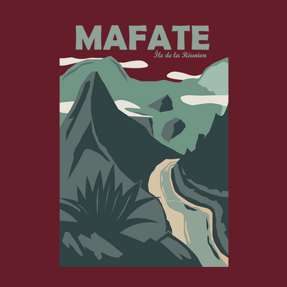 Visuel du design Mafate : cirque et remparts, style affiche, mention MAFATE.