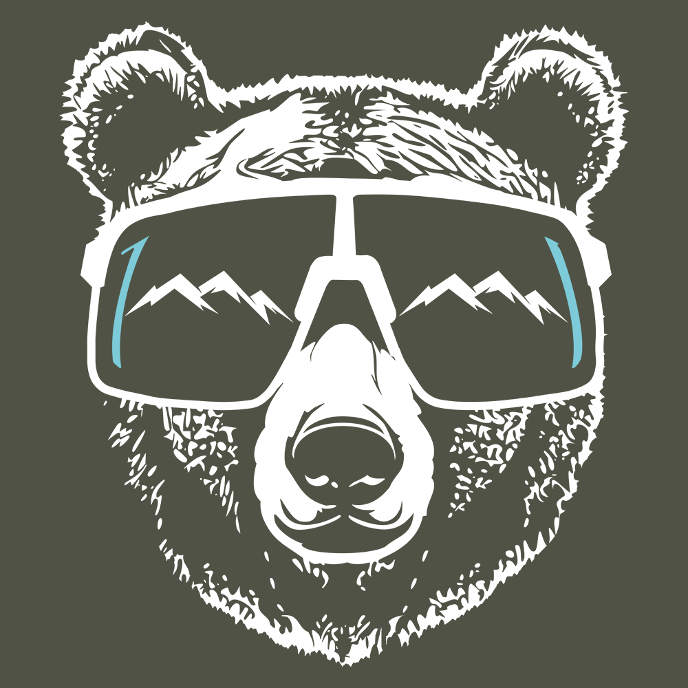 Visuel du design : ours avec lunettes, motif t-shirt ours montagne, style graphique en contraste.