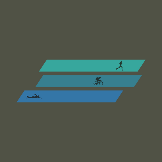 Visuel du design triathlon : trois lignes, pictogrammes natation, vélo, course à pied, style minimal.