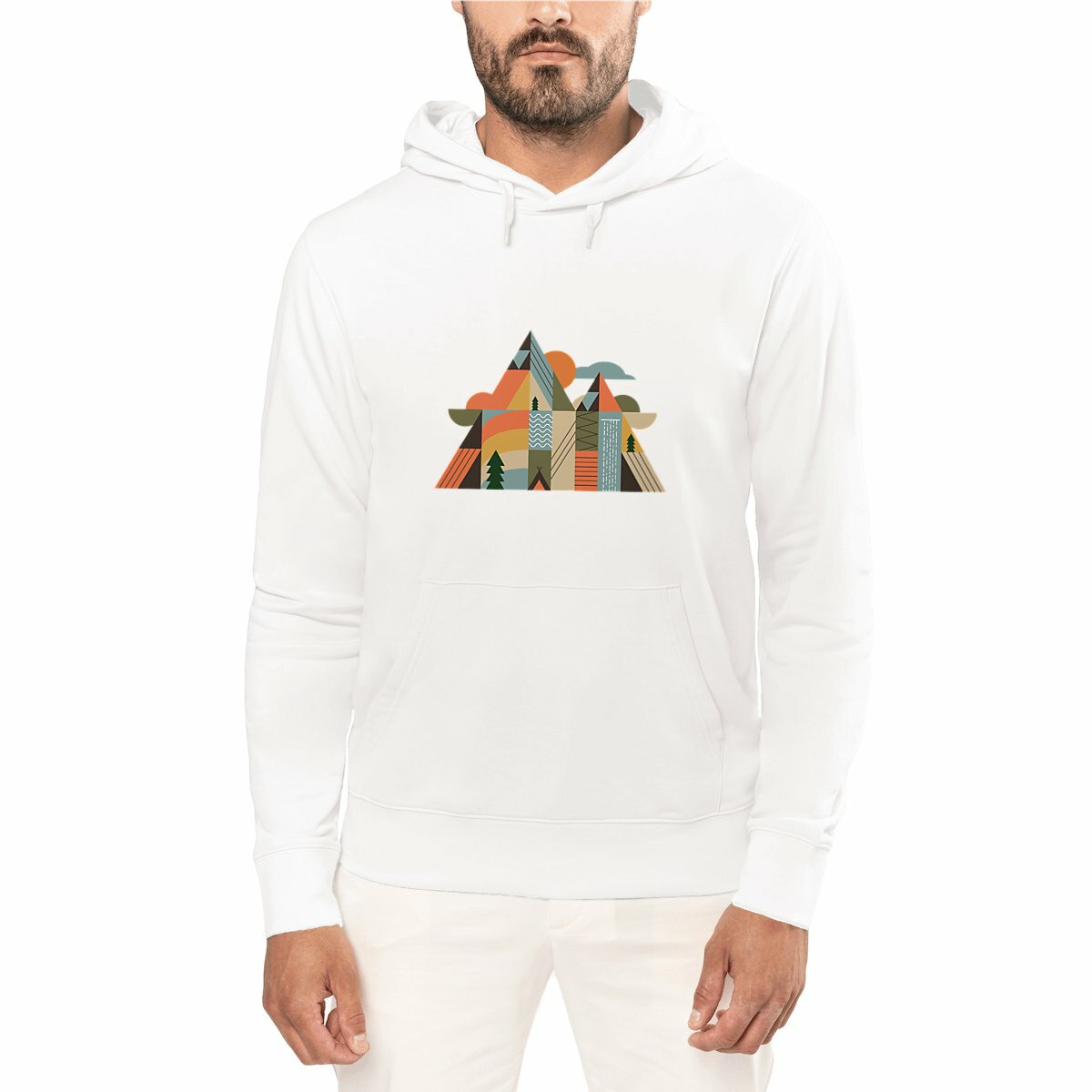 Sweat à capuche coton bio Sortie Longue avec design géométrique montagne et nature