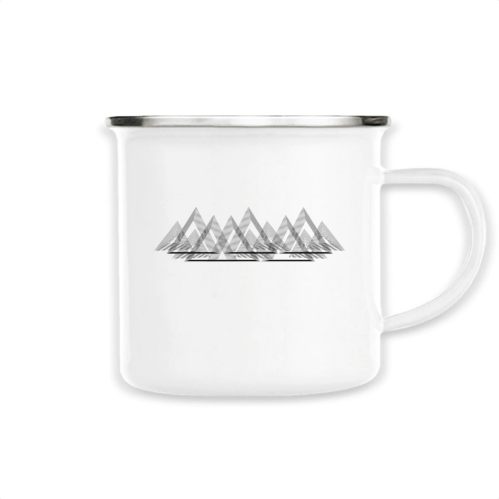 Mug métal 300ml Sortie Longue avec enrobage de peinture émaillée et design épuré de montagnes - Blanc