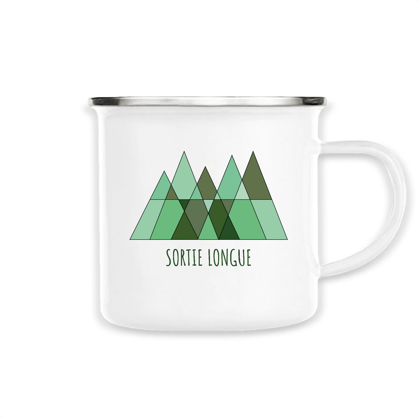 Mug métal 300ml Sortie Longue avec enrobage de peinture émaillée et design logo inspiré des montagnes et de la nature - Blanc