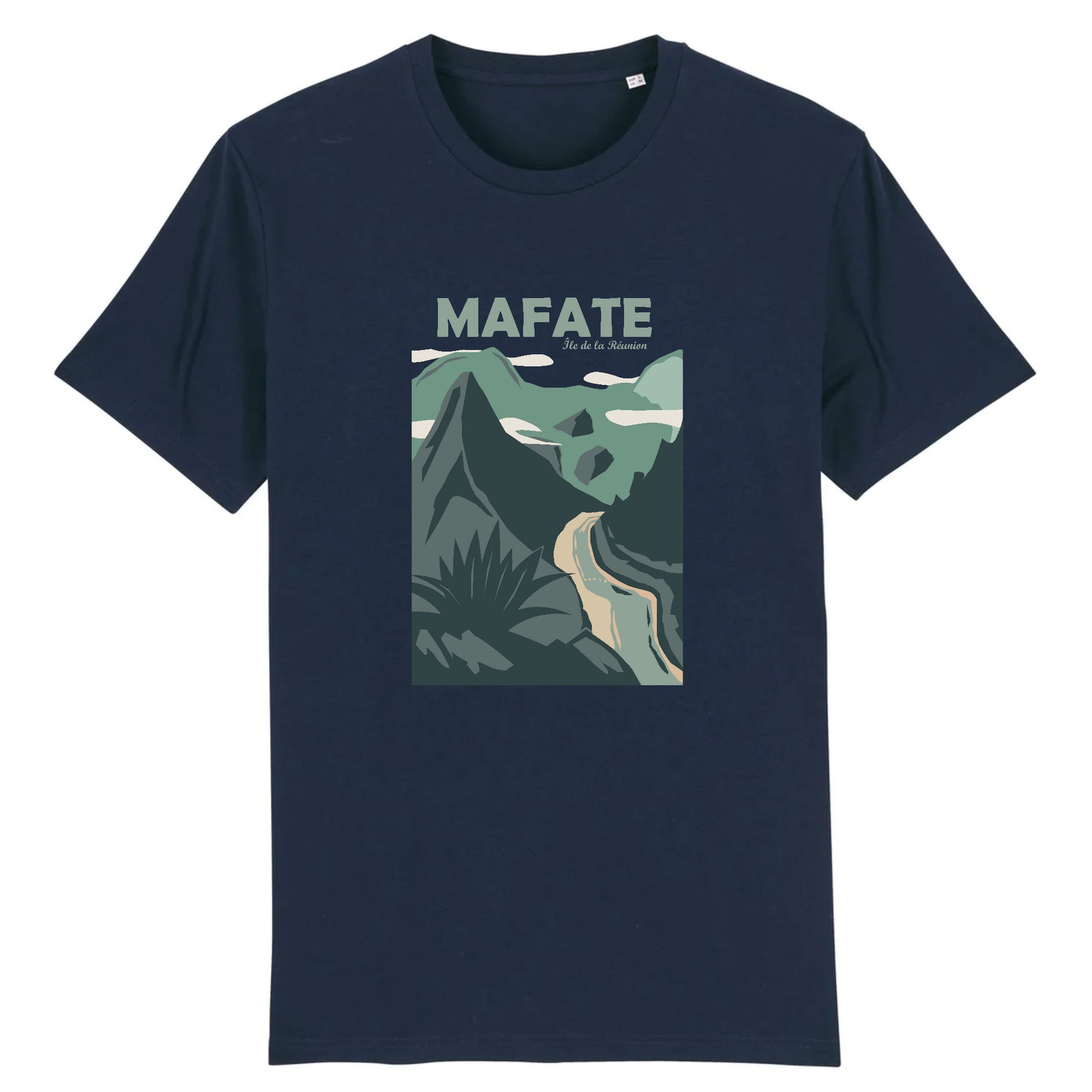 Marine - T-shirt Coton Bio Cirque de Mafate de Sortie Longue pour une escapade en plein air
