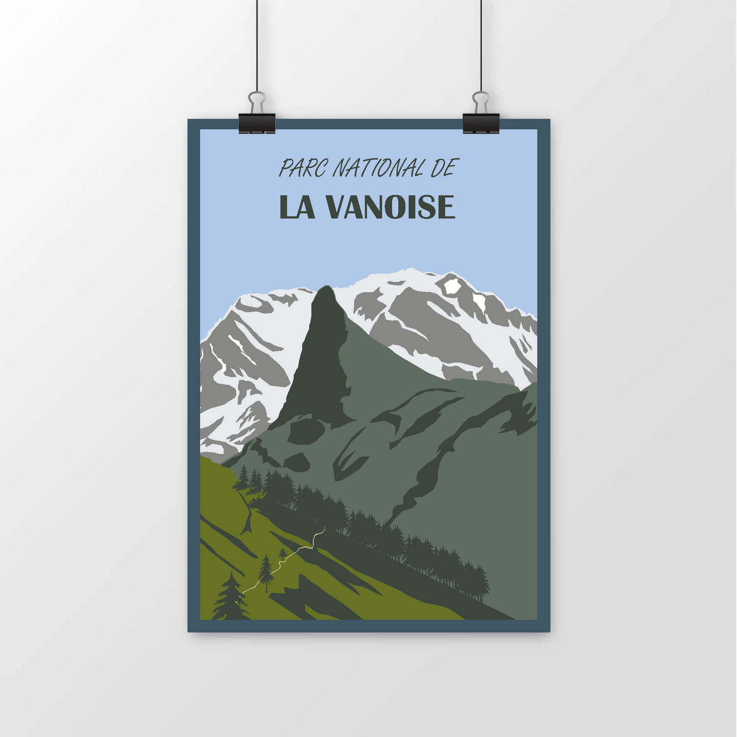 Affiche « Parc national de la Vanoise » Sortie Longue suspendue sur fond neutre ; poster Alpes vintage, décoration murale nature pour intérieur sobre.