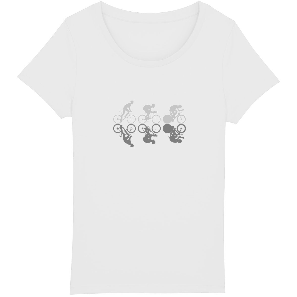 T-shirt cyclisme féminin avec trio de cyclistes dynamiques