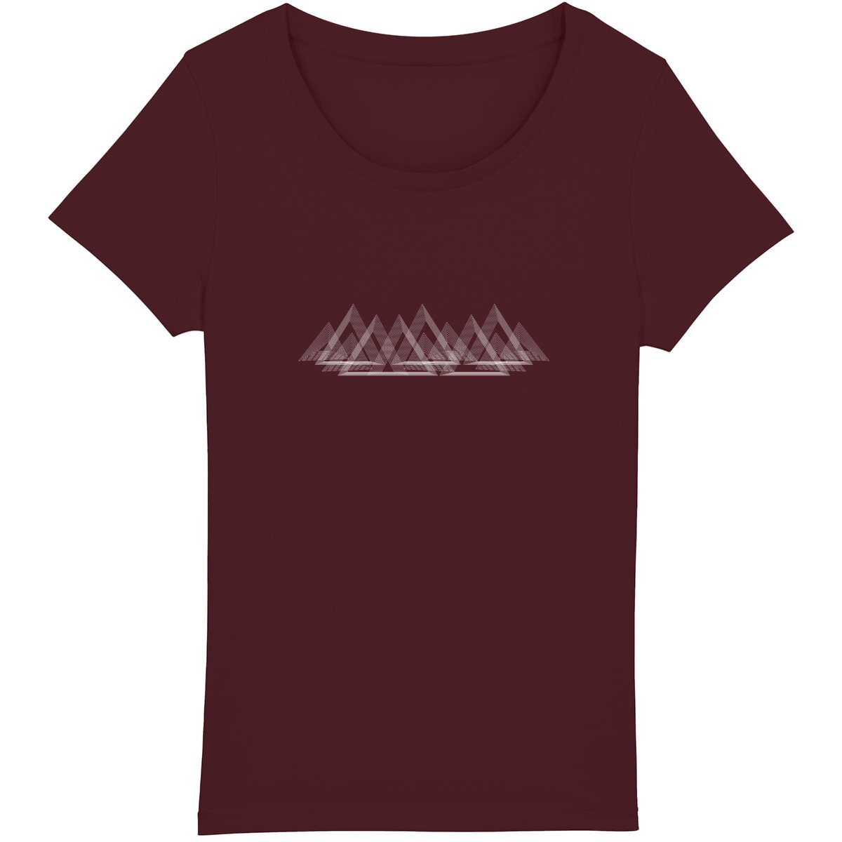Montagnes stylisées minimalistes sur t-shirt outdoor responsable