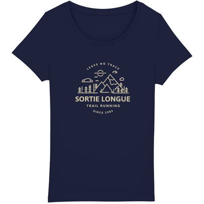 Design minimaliste de trail running sur t-shirt femme en coton bio