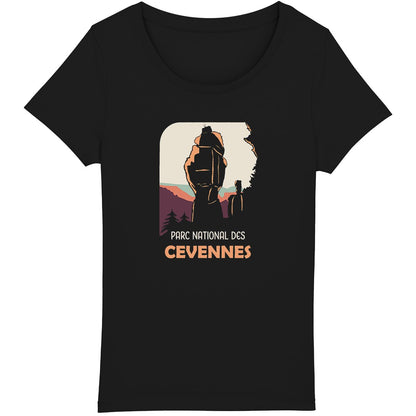 T-shirt bio féminin avec paysage des Cévennes et Les Vases