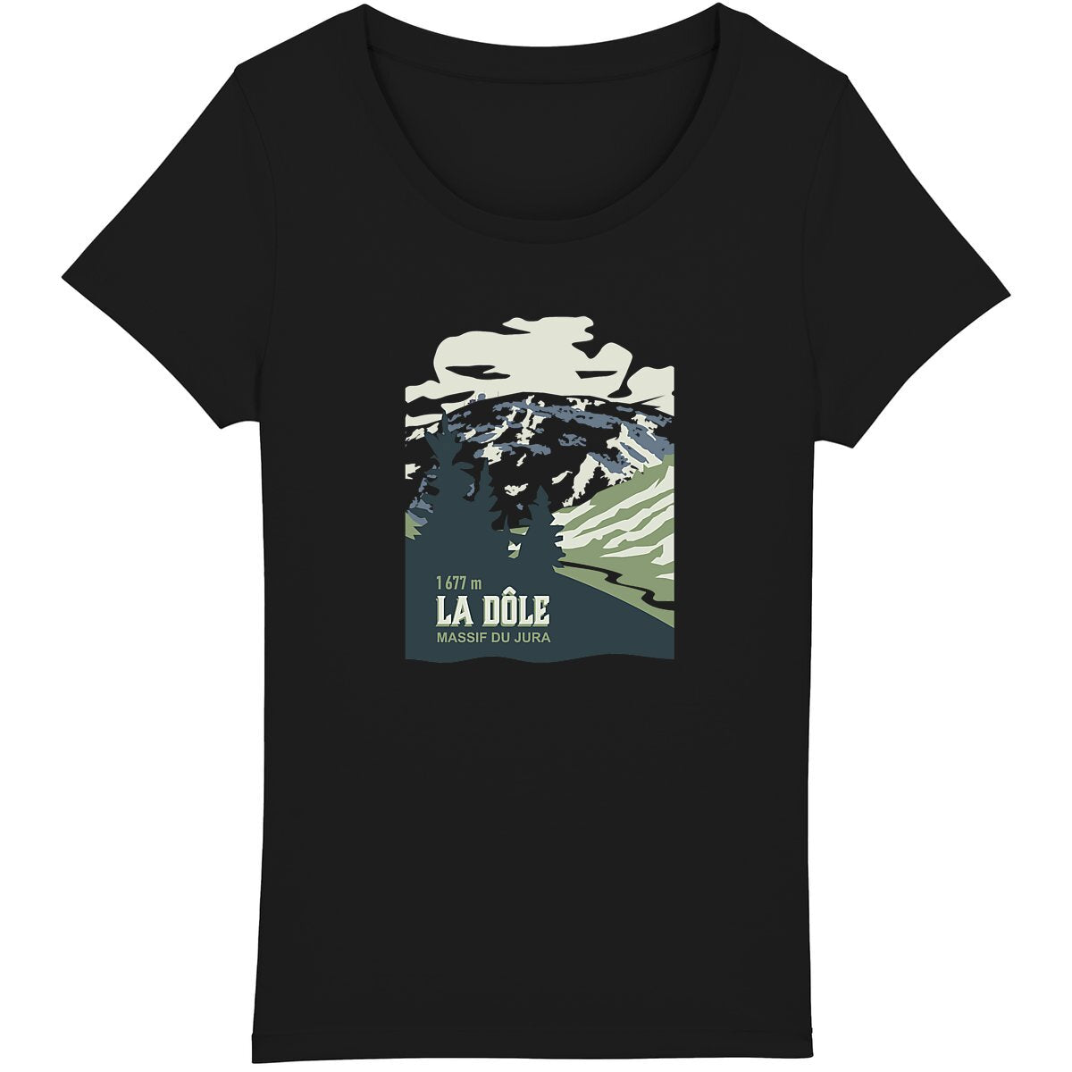 T-shirt bio femme avec vue panoramique de La Dôle, Jura