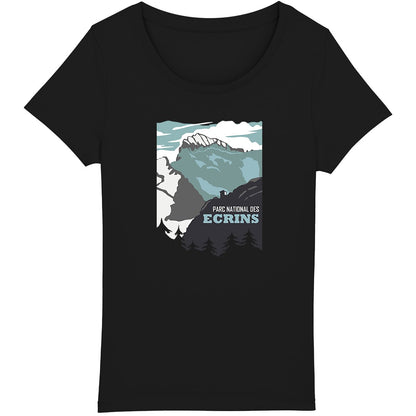 T-shirt bio femme capturant le panorama du Parc national des Écrins
